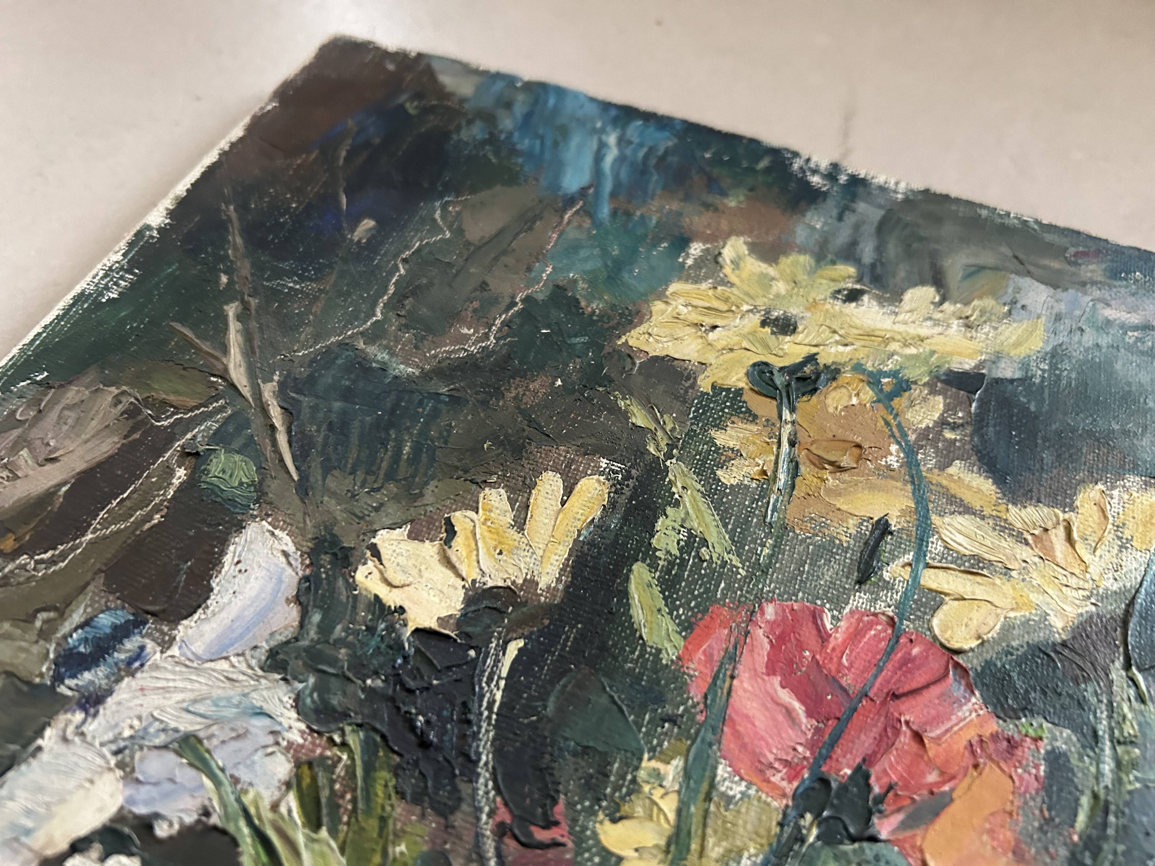 Bouquet, old fabric signed Rouban