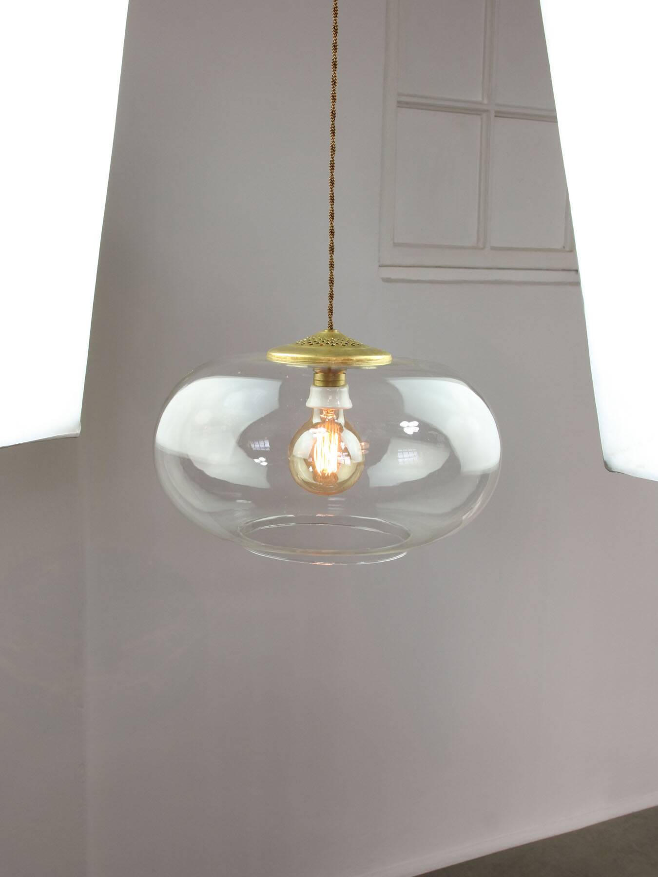 Italian Mid-Century Glass and Brass Pendant Lamp