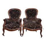 Pair Of Louis XV Style Bergères In Walnut Circa 1850
