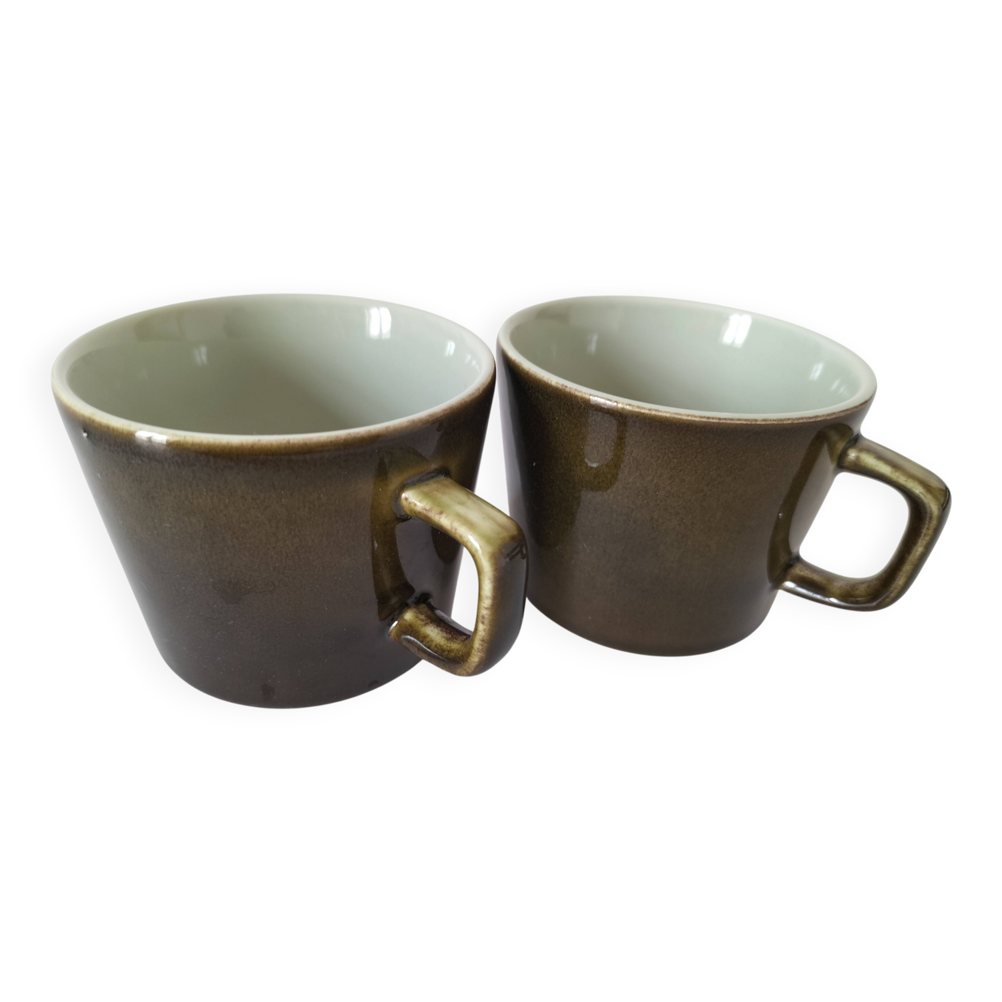 Vintage stackable stoneware coffee cup duo – Japan ceramics 1970