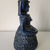 Vintage bay keramik, blue woman with fruit basket, germany, 1960s/1970s.