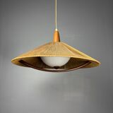 Large Mid-Century Teak and Sisal Cord Pendant from Temde Leuchten, 1960s