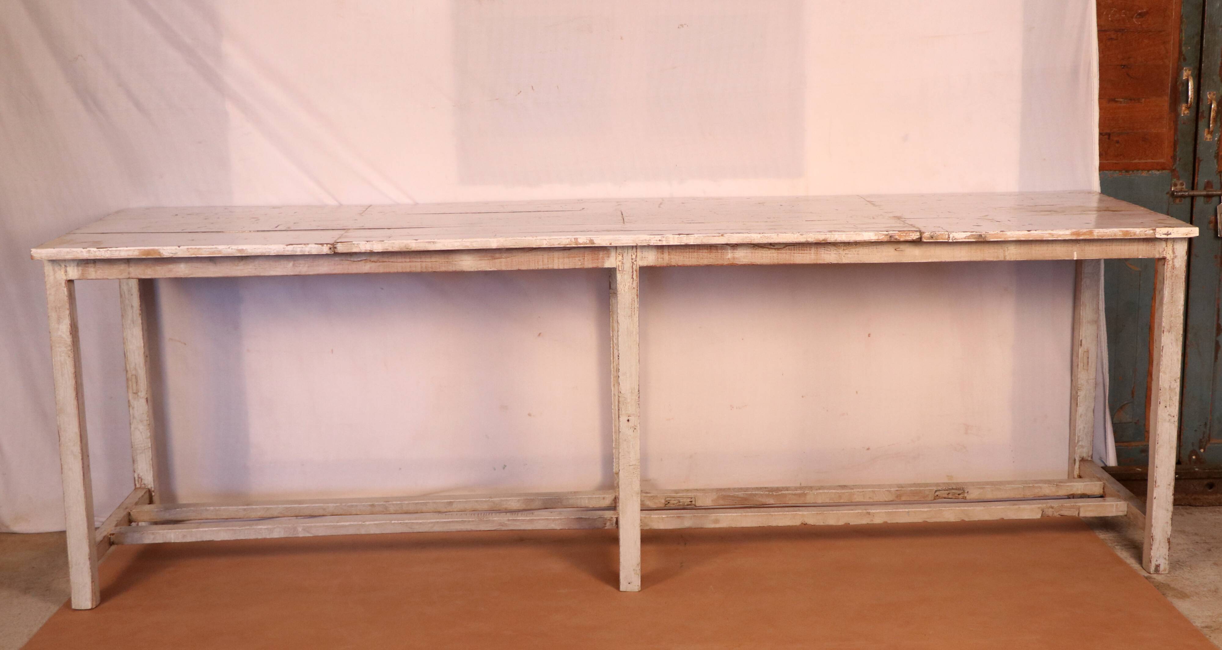 Old burmese teak draper table original white patina