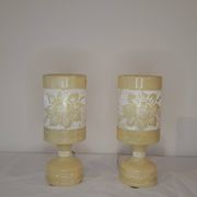Pair of Vintage Carved Alabaster Lamps – Floral Elegance & Golden Light