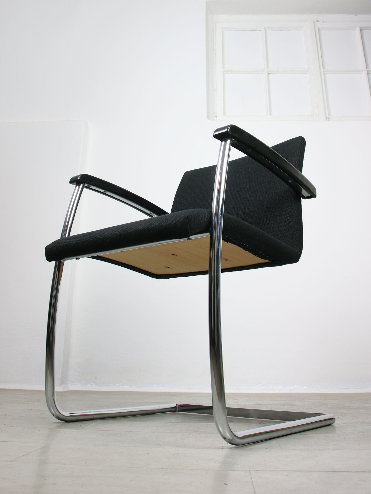 Vintage black fabric bauhaus office chair, 90s