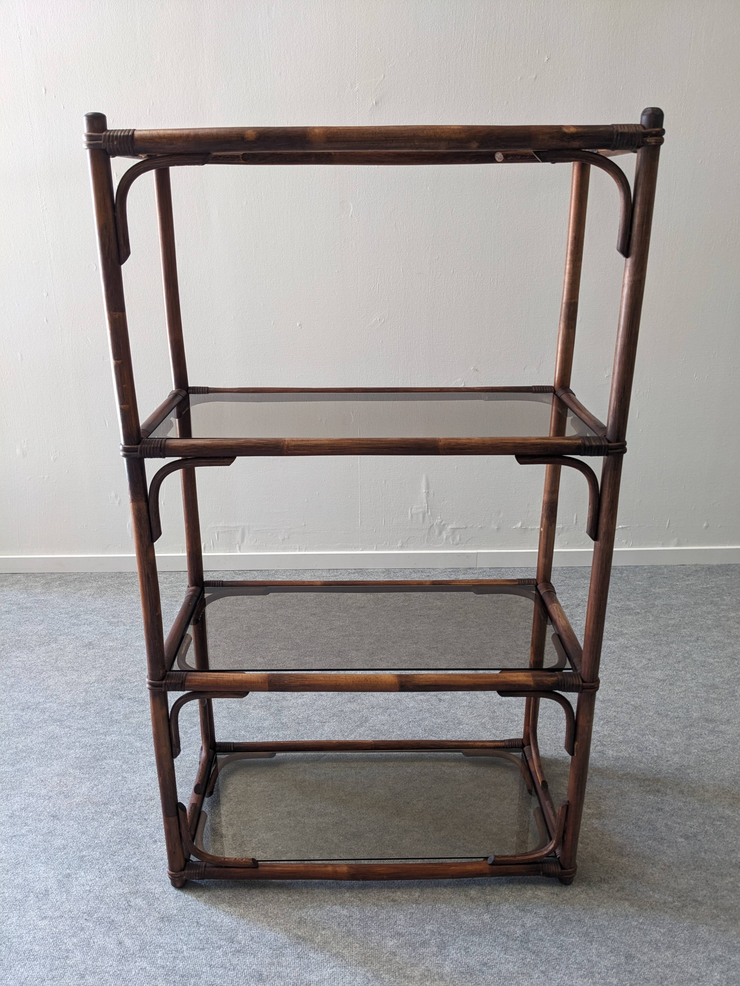 Bamboo shelf with tinted glass, France circa 1970.