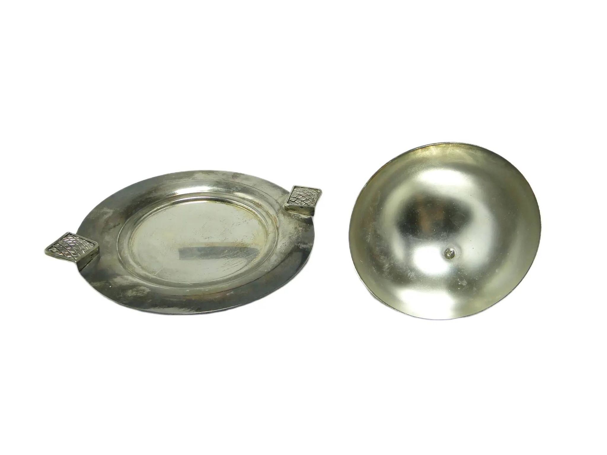 Art Deco butter dish, silver-plated brass, Belgium, 1970s.