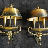 Empire bouillotte lamp wall sconces in tole and gilded bronze