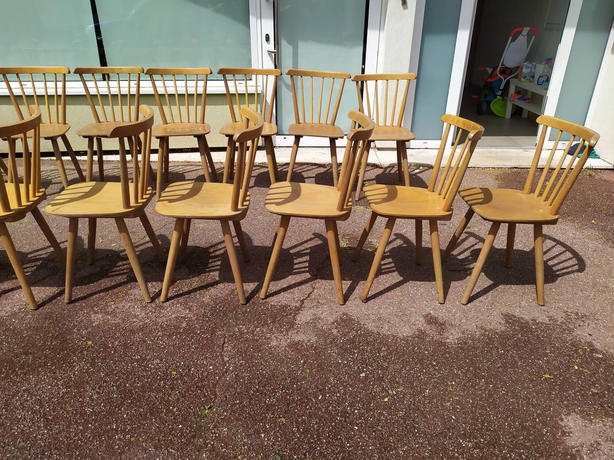 Set of 18 wooden bistro chairs - vintage - year 50 - 60