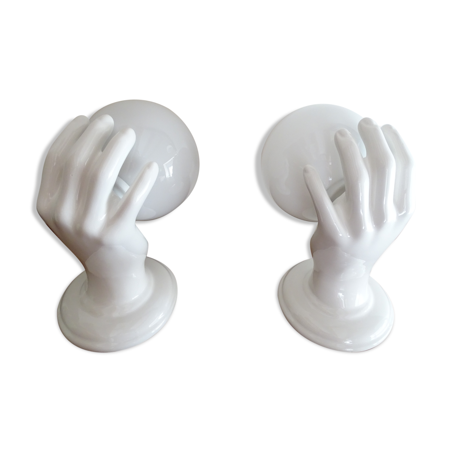 Pair of ceramic hand sconces - globe ball - vintage design 70's