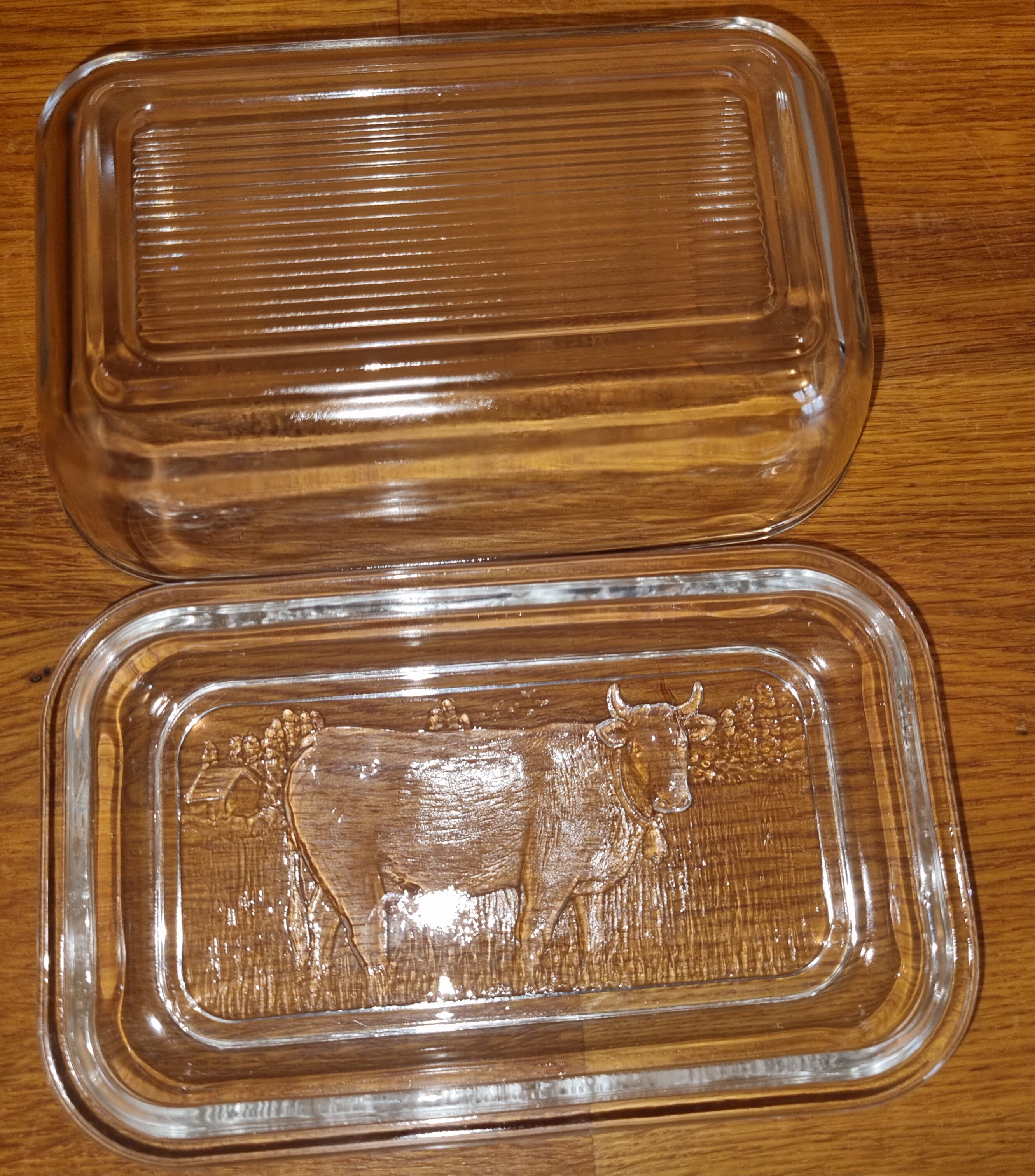 Vintage glass butter dish Pyrex Cow pattern