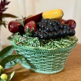 Vintage barbotine dish with fruit decorations