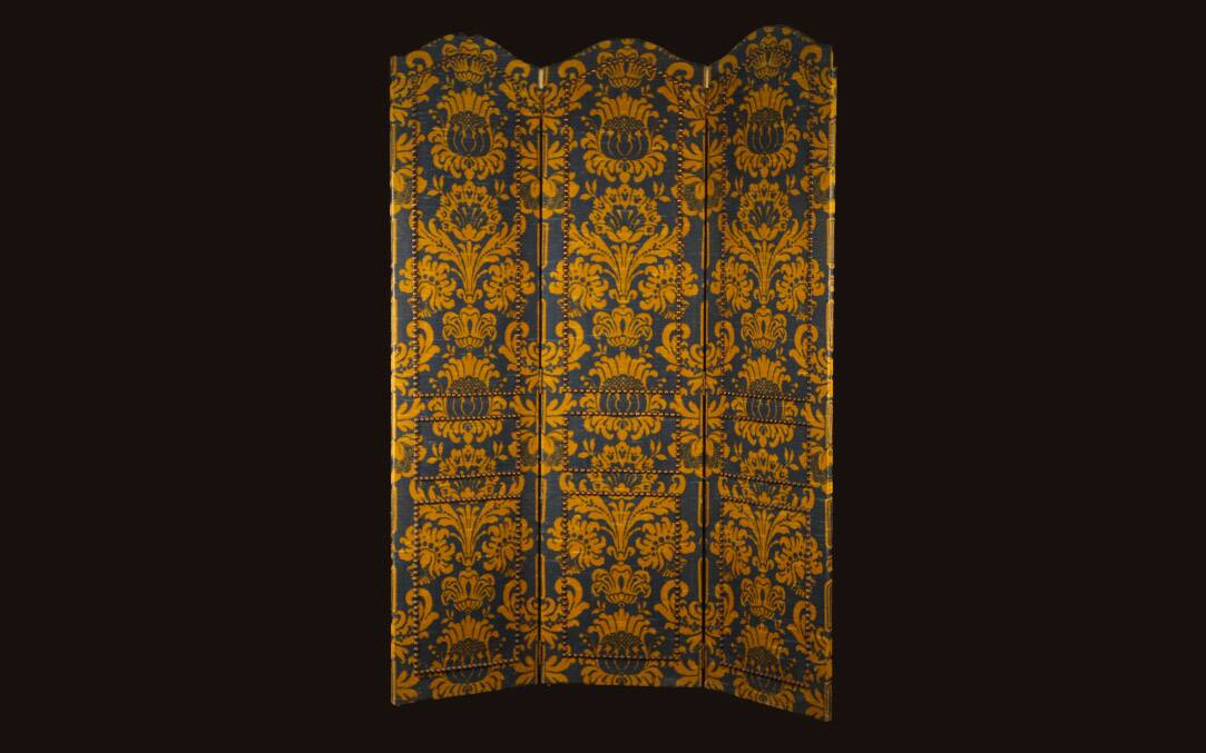 19th century fabric screen and wooden structure