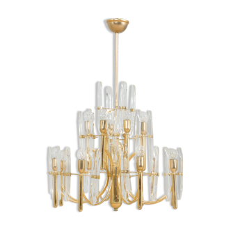 Lustre en laiton et cristal doré Sciolari, italie, années 70