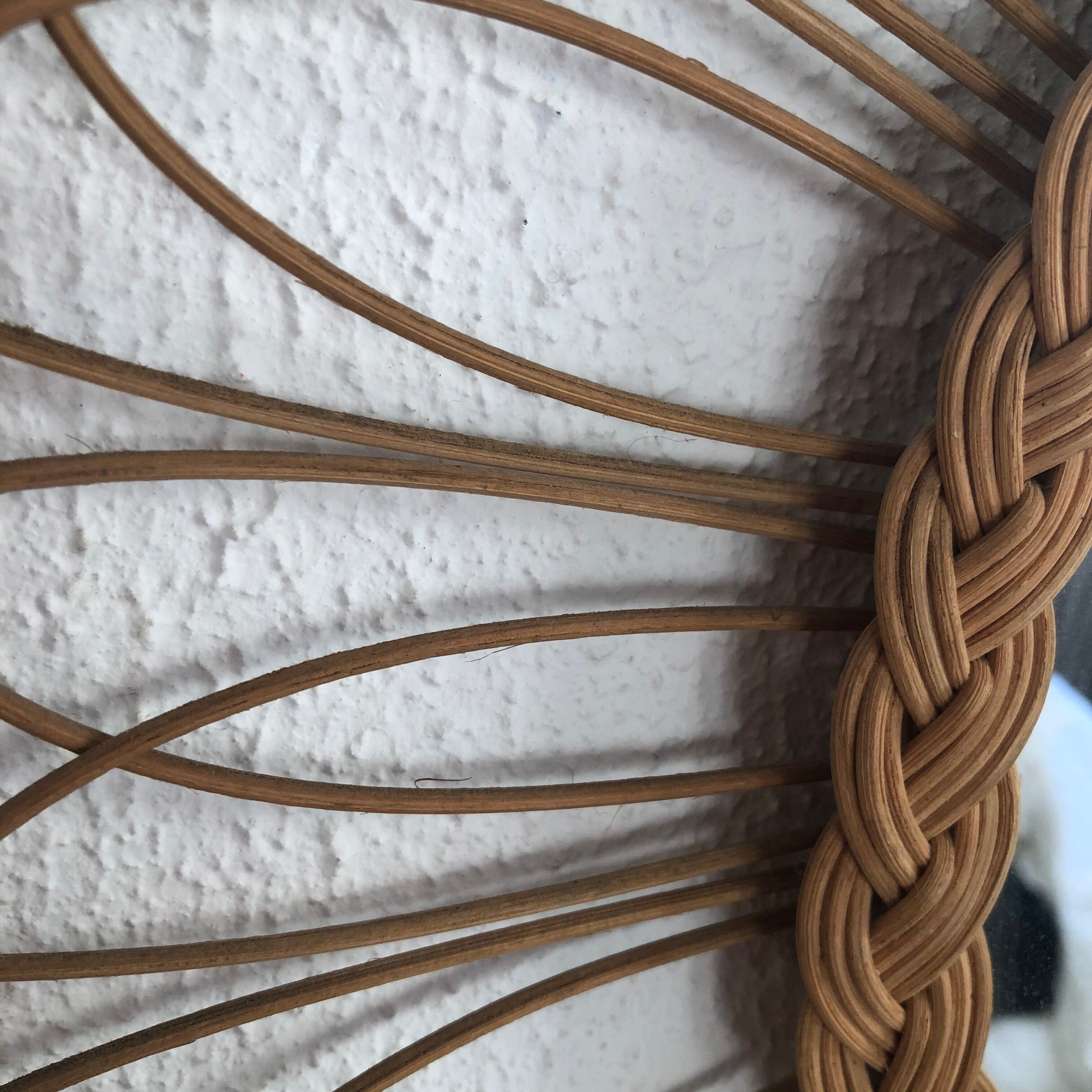 Large vintage 1960 mirror sun rattan flower - 67 cm