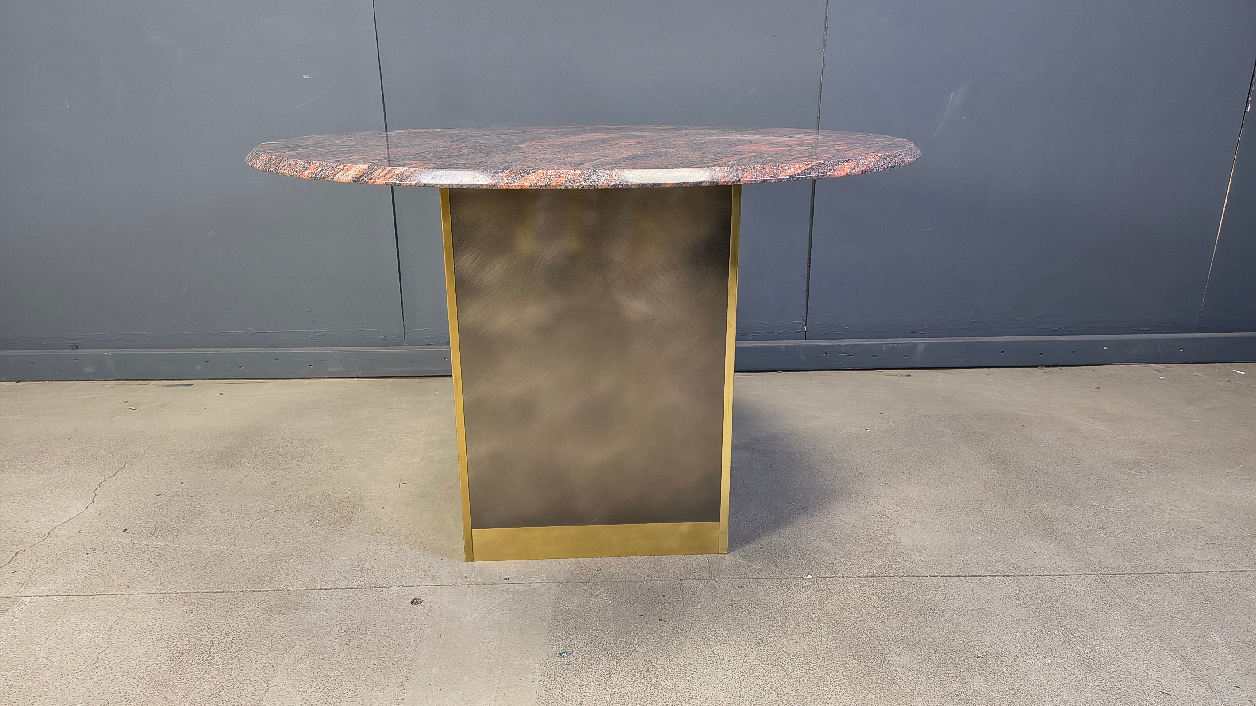 Vintage round granite and brass centre table by Belgochrom, 1970s