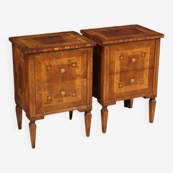 Pair of inlaid bedside tables in Louis XVI style