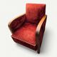 Paire de fauteuils club art déco velours frappé rouge bordeaux 1930