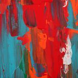 Abstract Red, Orange and Blue original painting on stretched canvas