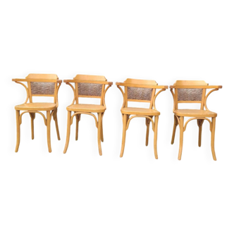 4 chaises  / fauteuils en bois et tissu ( style Baumann  )