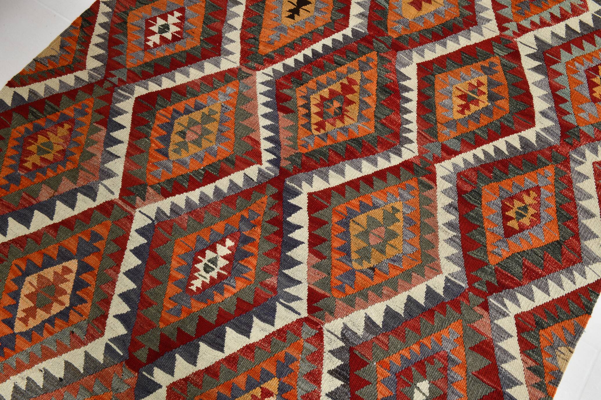Wine Red & Green Geometric Kilim Rug, 155x268Cm