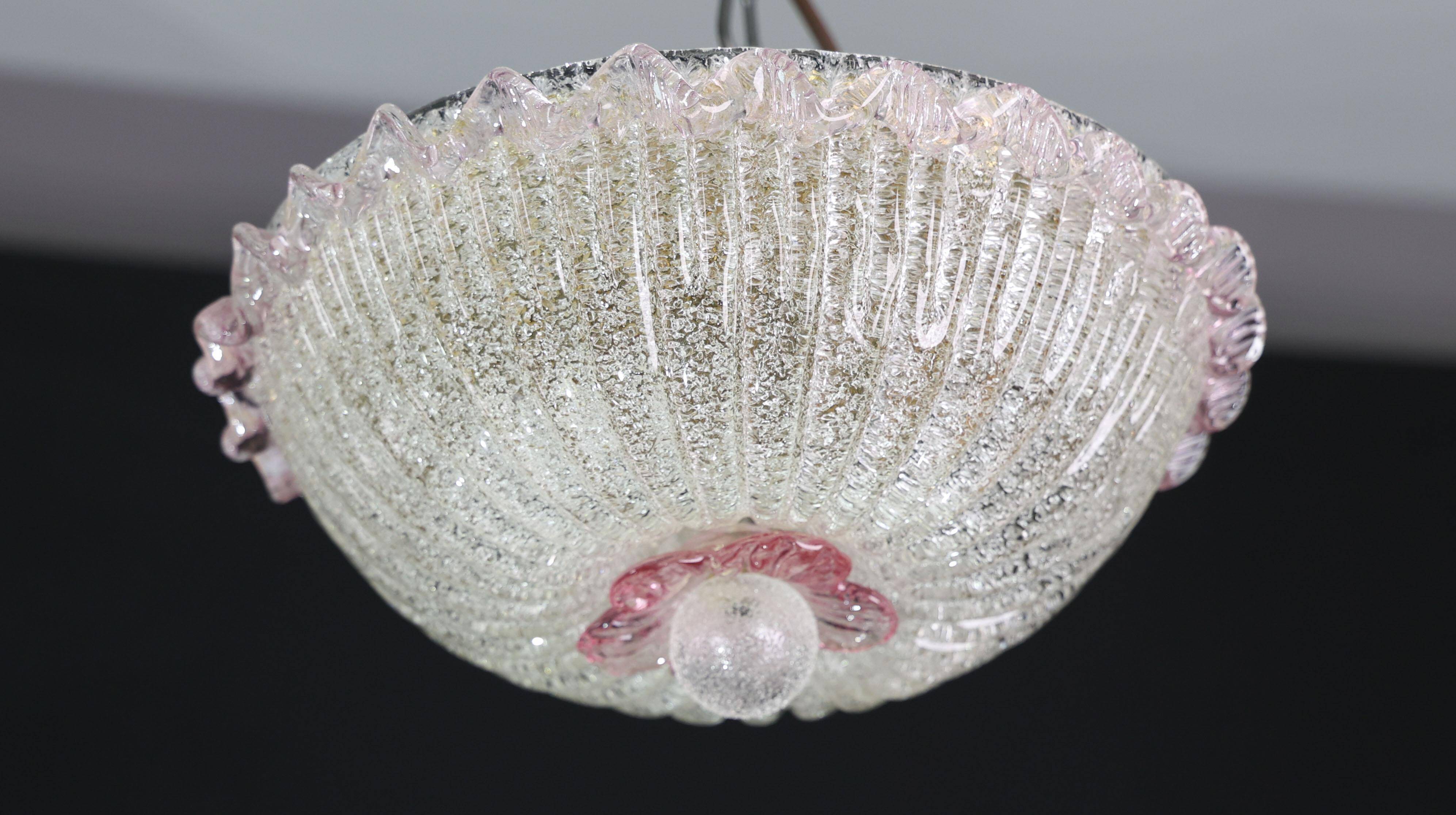 Plafonnier italien en verre de Murano rose