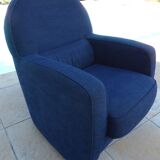 Club armchair upholstered in blue fabrics –Excellent condition-