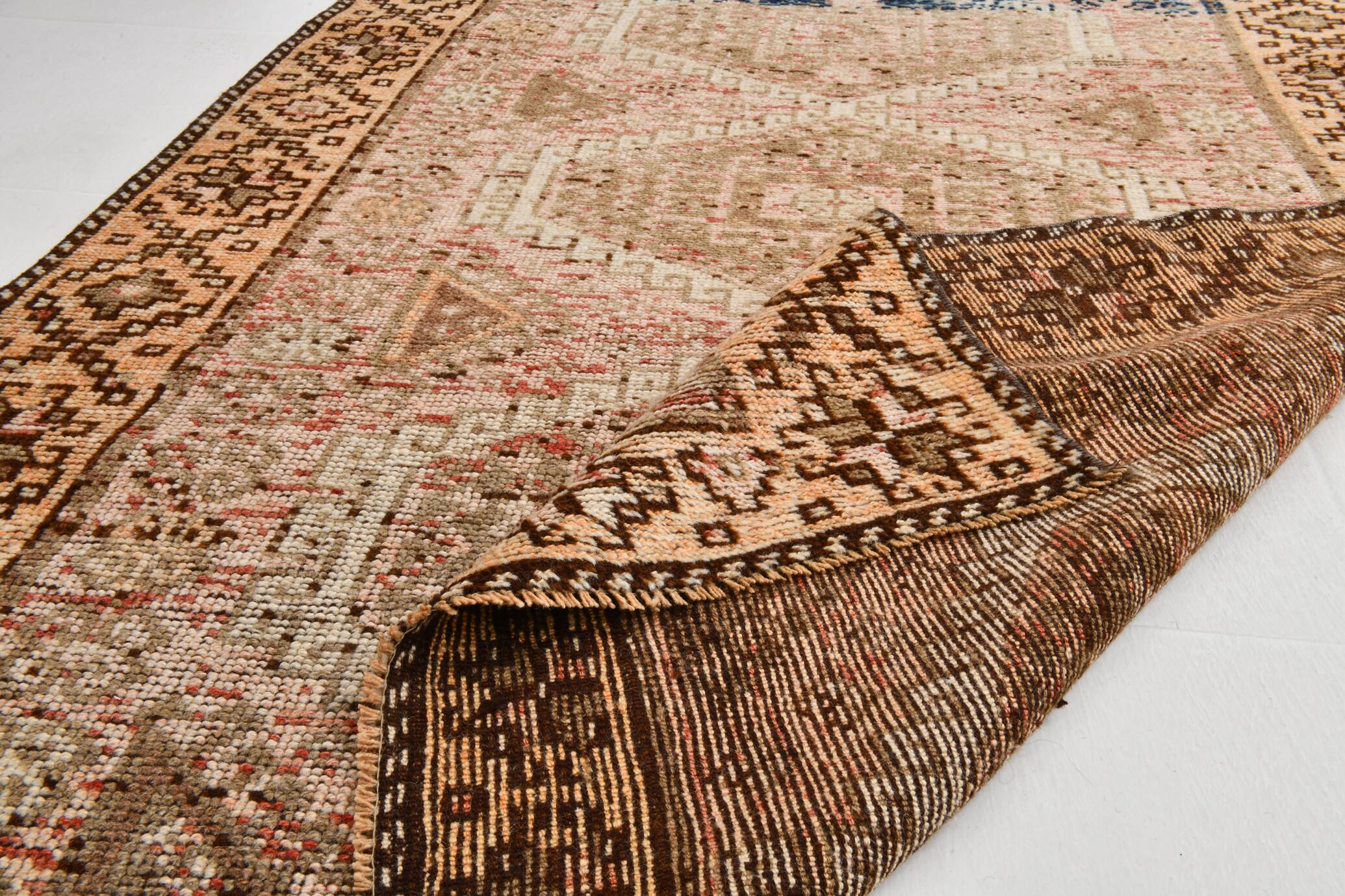 4x8 Brown Cream Geometric Vintage Rug, 112x241Cm