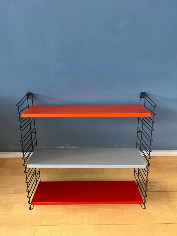 Étagère murale vintage Tomado en métal orange, rouge et gris
