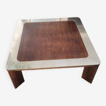 Table basse carrée bois et acier années 80