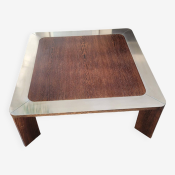 Square wood and steel coffee table from the 80s