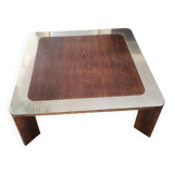 Square wood and steel coffee table from the 80s