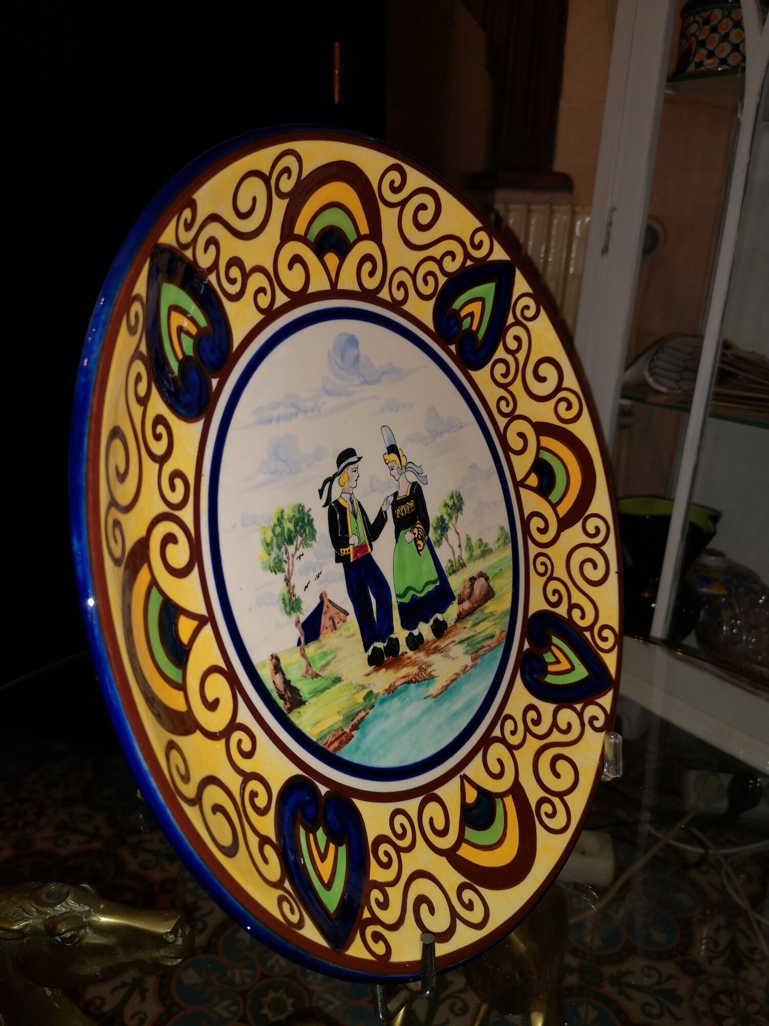 large wall dish in earthenware by Desvres Breiz Gabriel Fourmaintraux art deco