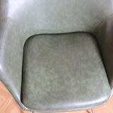 Lot of three armchair in green skai with chrome feet