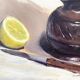 Oil painting still life with vintage lemon