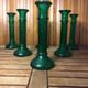 Series of 6 old vintage green bubble molded glass candlesticks #a529