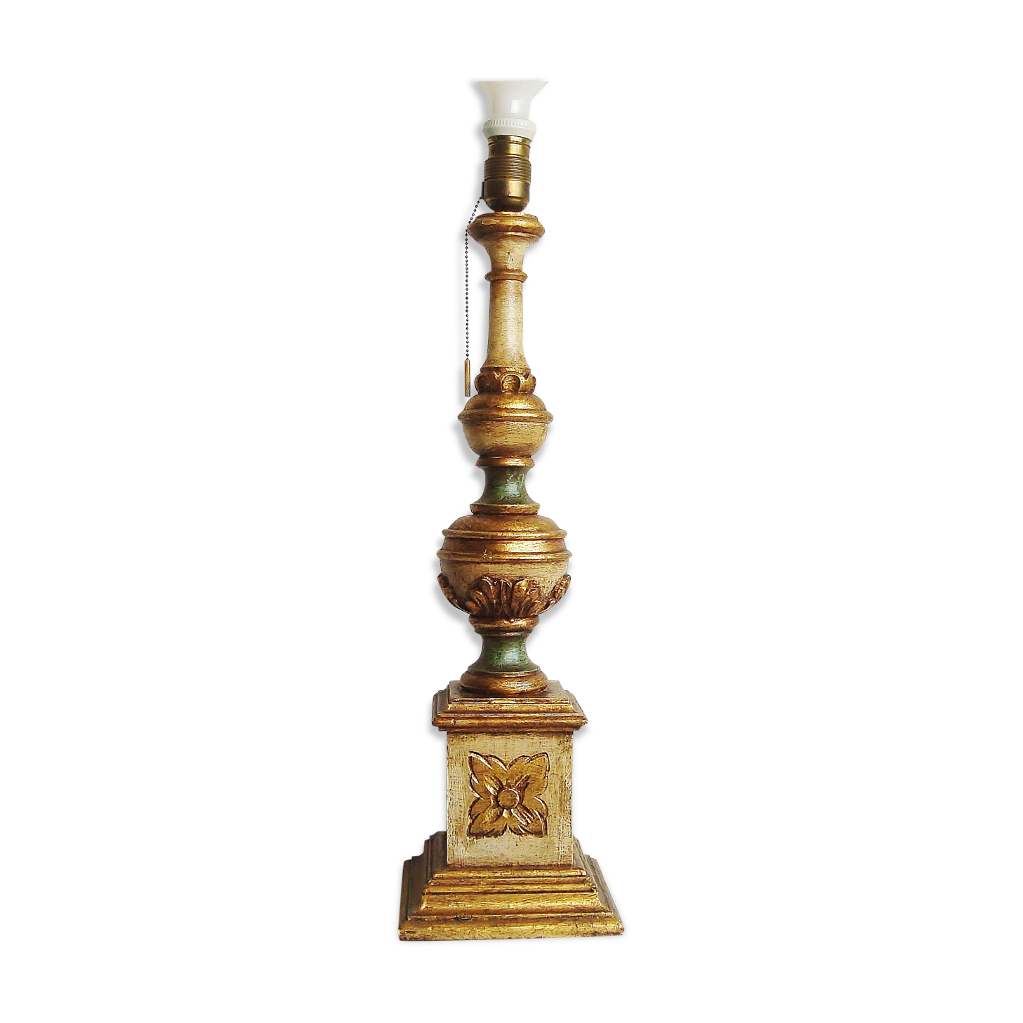 Ancient Venetian lamp in polychrome carved wood