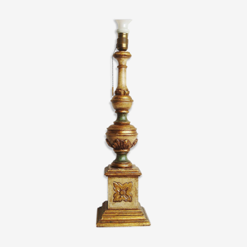 Lampe vénitienne ancien en bois sculpté polychromé