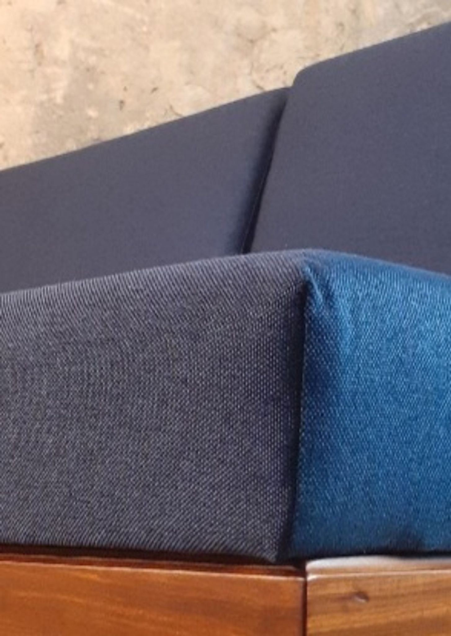 Norwegian daybed sofa in teak and blue fabric, renovated, vintage scandinavian 1960s