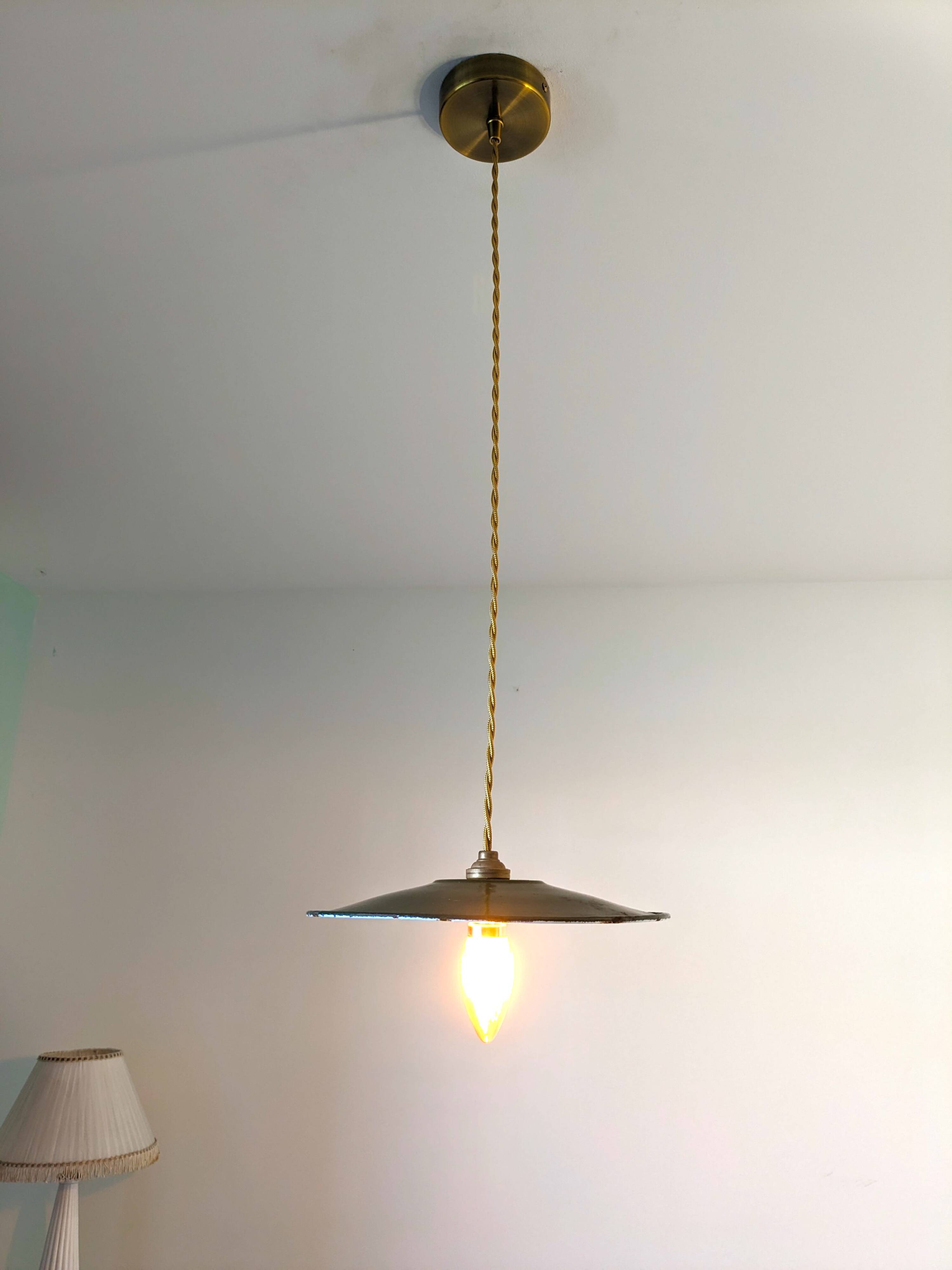 Vintage industrial pendant light in green enamelled sheet metal