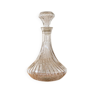 Carafe vintage en verre torsadé avec bouchon – H 31 cm