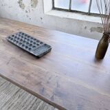 XL farmhouse table in solid oak, brutalist style, 20th century.