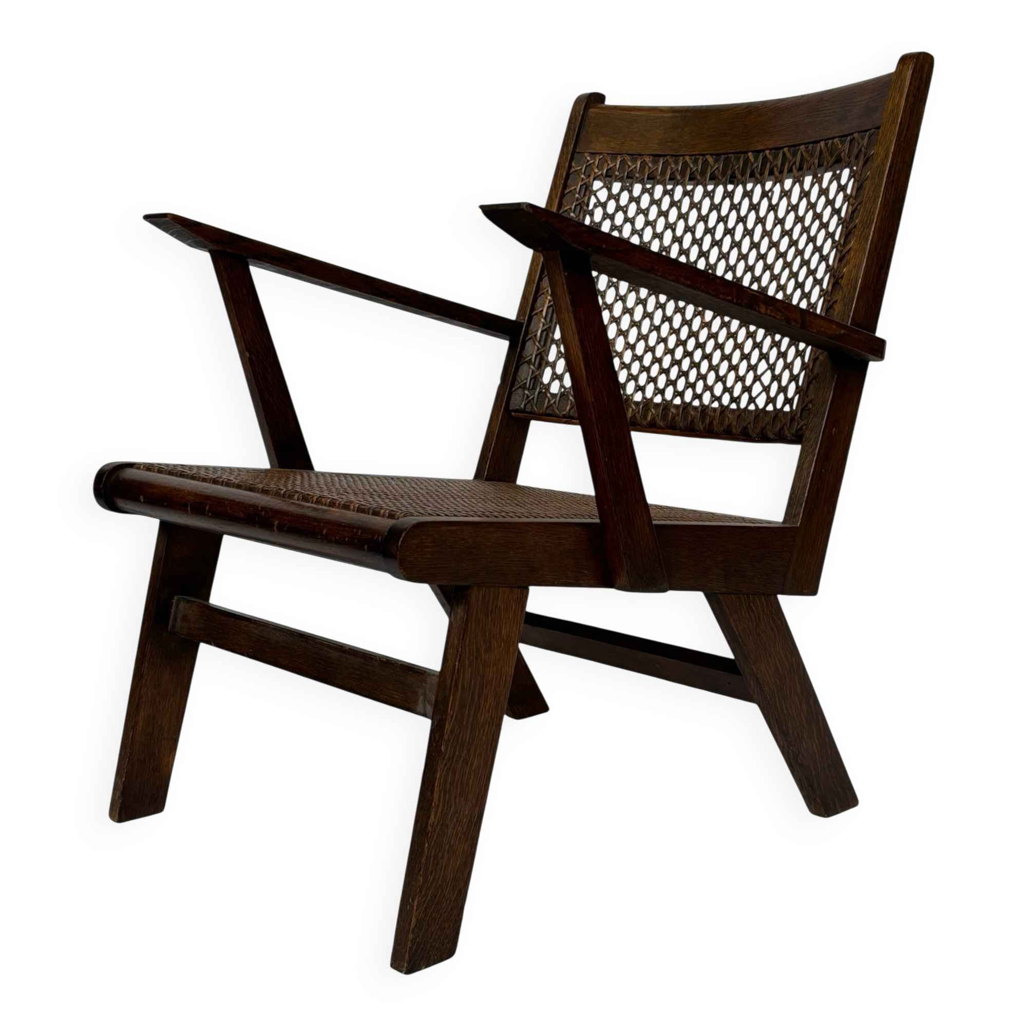 Art Deco oak armchair with webbing 1950s minimalist