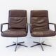Wilkhahn Delta Highback set of 2 brown leather armchairs by Delta Design