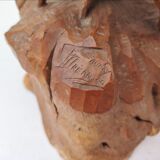 Large wooden owl, sculpture by Alain Dréan, Auray