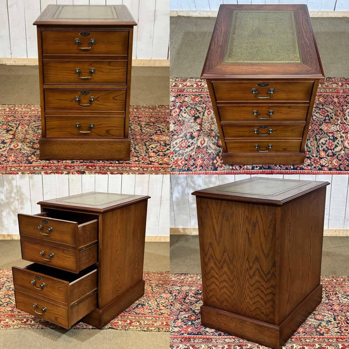 Office cabinet in oak with English leather top from the 1990s.