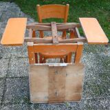 Table with extensions in wood and aluminum, ROC + 1 chair from the 50s