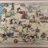 Old illustrated map of Flanders Artois Picardy - JP Pinchon
