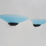 Pair of AV Mazzega wall lights in blue Murano glass. 1980s