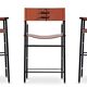 Set of 3 Counter Bar Stools with Backrest Natural Tan Saddle Black Rubber Metal